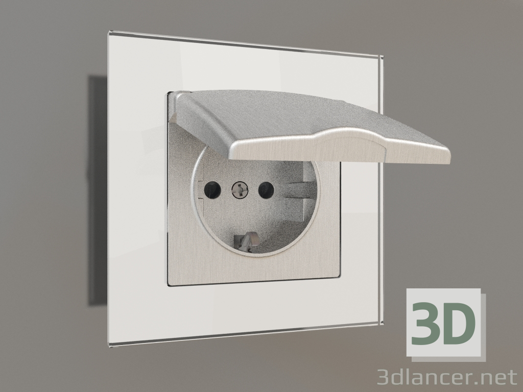 3d model Socket with moisture protection, with earthing, with a protective cover and shutters (silver grooved - preview