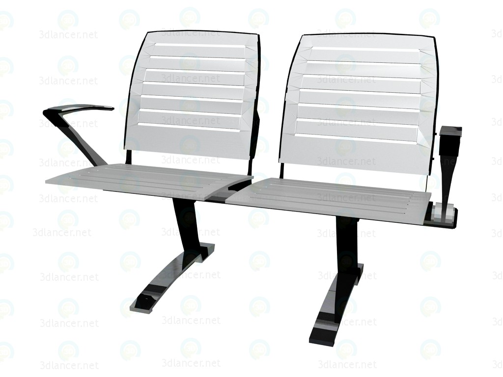 3D Modell Doppelte Sitzbank für Konferenz mit Stahl Armlehnen - Vorschau