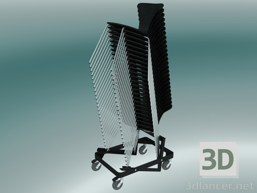 modello 3D Pila di sedie in un carrello - anteprima