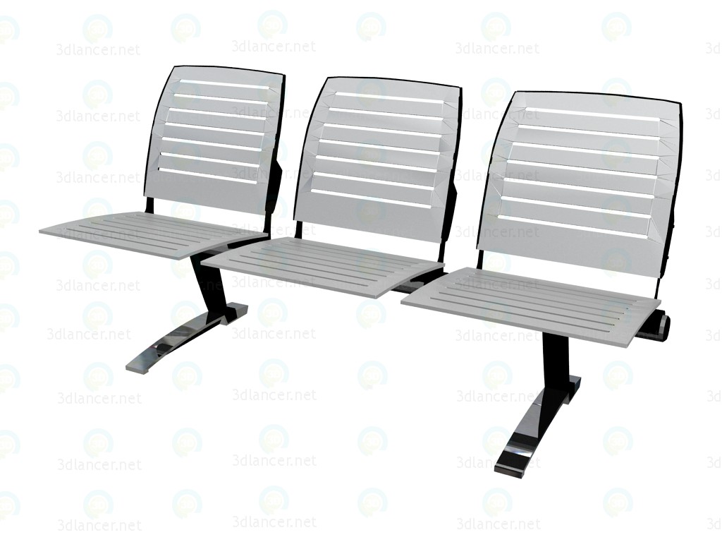 3 डी मॉडल स्टील में armrests बिना सम्मेलन के लिए ट्रिपल सीट - पूर्वावलोकन