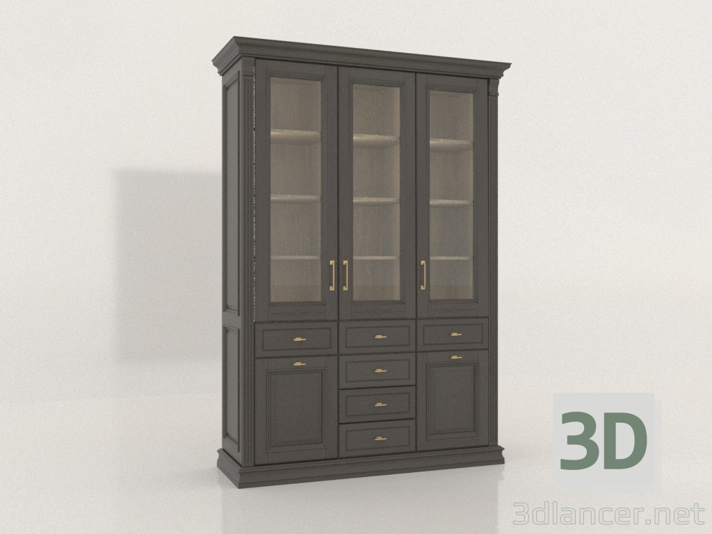 3d model Three-door showcase with glass (Gothic) - preview
