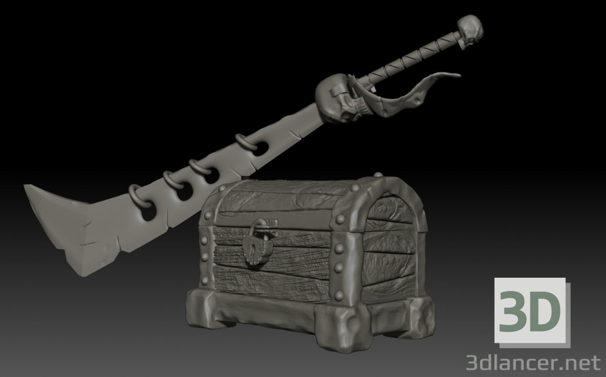 3d Chest and sword model buy - render