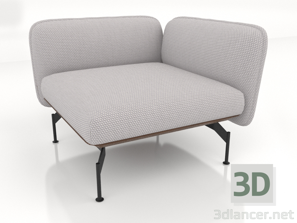 3D modeli Sağda kolçaklı 1 kişilik kanepe modülü (dışarıda deri döşeme) - önizleme
