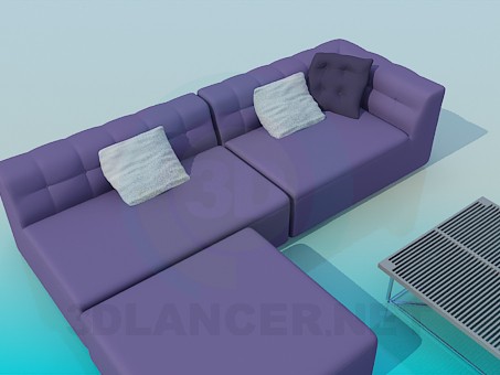 modello 3D Un set di mobili imbottiti con tavolo - anteprima