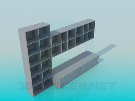 3D Modell Regale für Bücher mit Ständer für TV - Vorschau