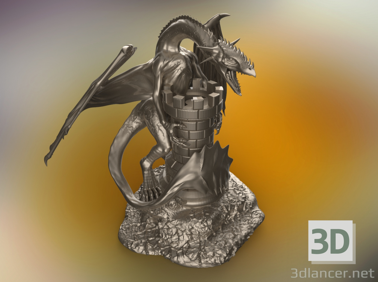 modèle 3D de dragon et château acheter - rendu