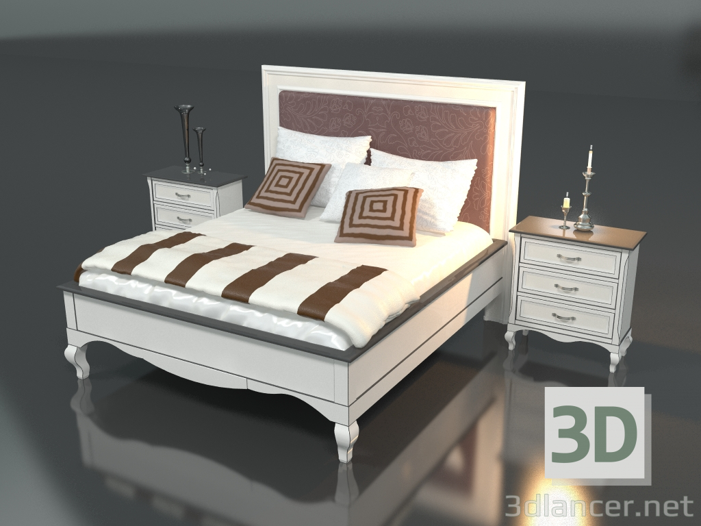 3D Modell Doppelbett mit Nachttischen (Art. 92187-92117) - Vorschau