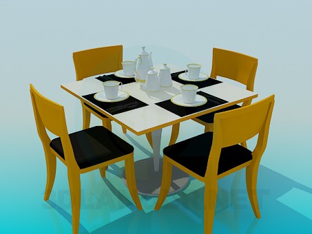 3d модель Засервированный чайный столик – превью