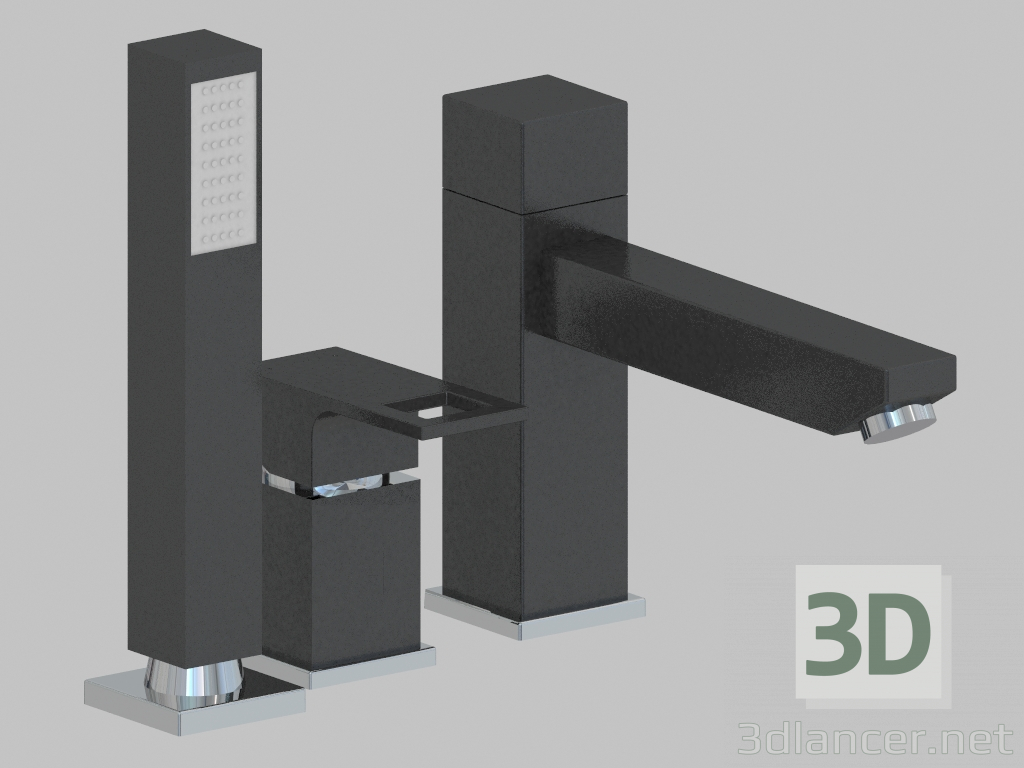 3D modeli Üç delikli banyo bataryası - krom siyah Anemon (BCZ B130) - önizleme