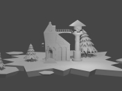 Maison avec arbres de Noël