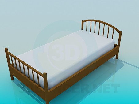 3d модель Односпальне ліжко з дерев'яними бильцями – превью