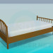 3d модель Односпальная кровать с деревянными быльцами – превью