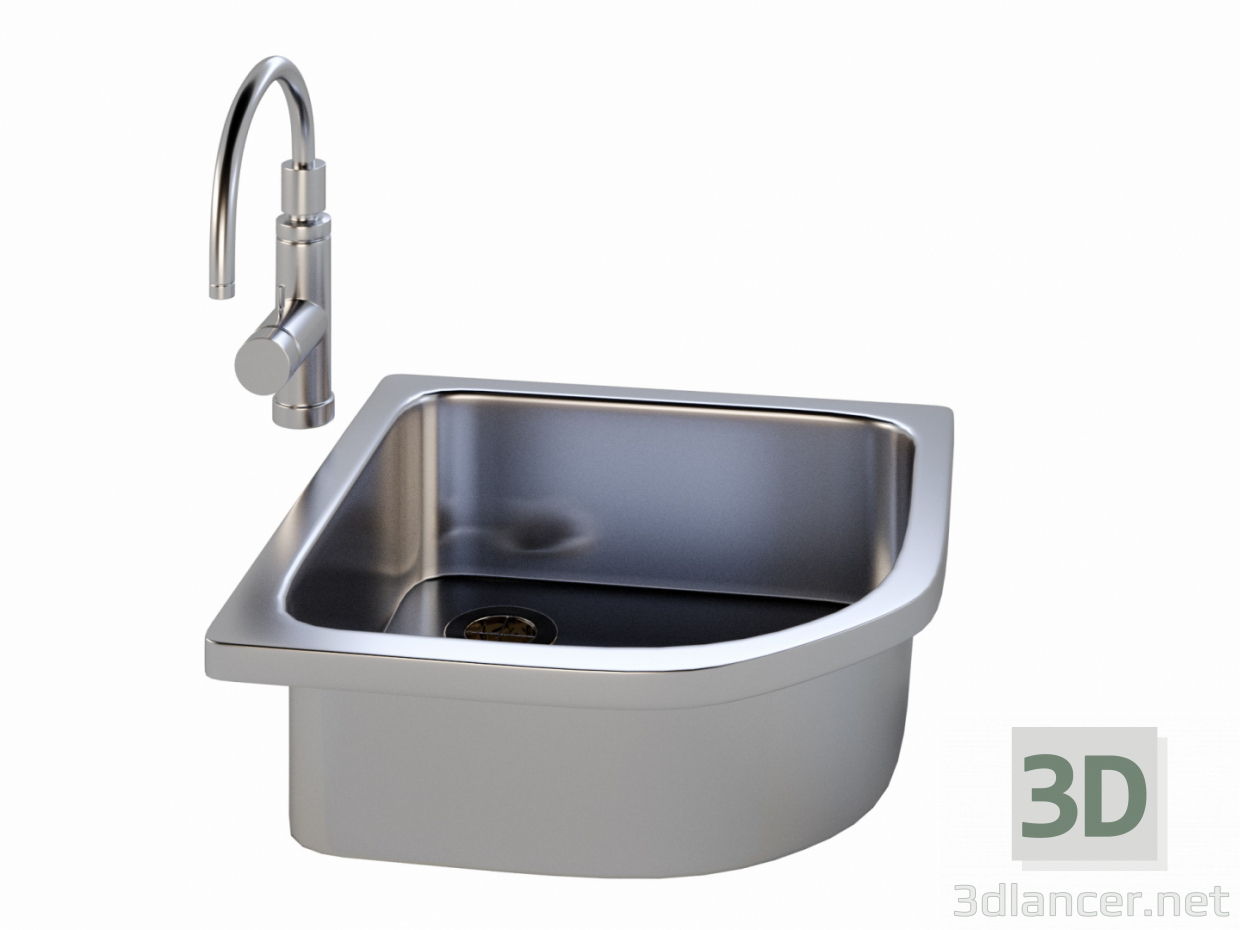 modello 3D di Lavello da cucina con rubinetto comprare - rendering