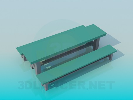 3D Modell Der Tisch mit Bänken - Vorschau