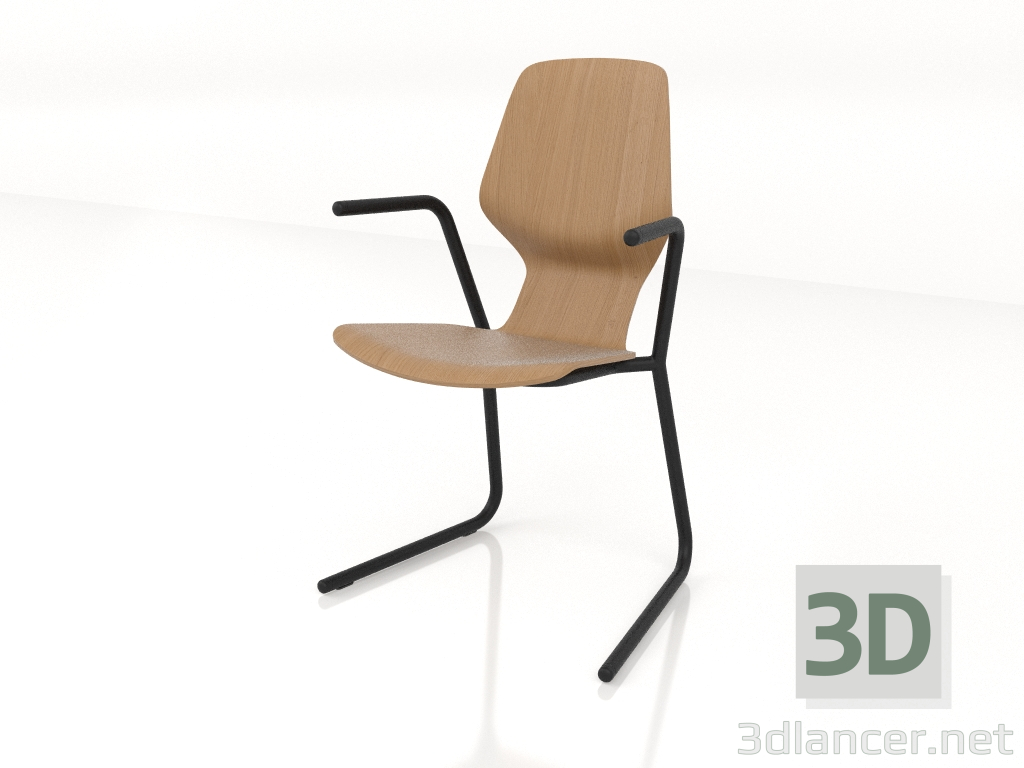 modèle 3D Chaise sur pieds cantilever D25 mm avec accoudoirs - preview
