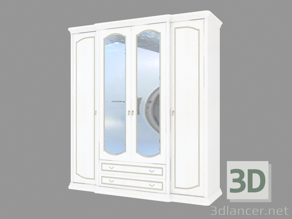 3D modeli Ayna ve çekmeceli 4 kapılı gardırop (2124x2330x685) - önizleme