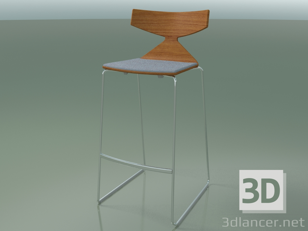 modello 3D Sedia alta impilabile 3713 (con cuscino, effetto teak, CRO) - anteprima