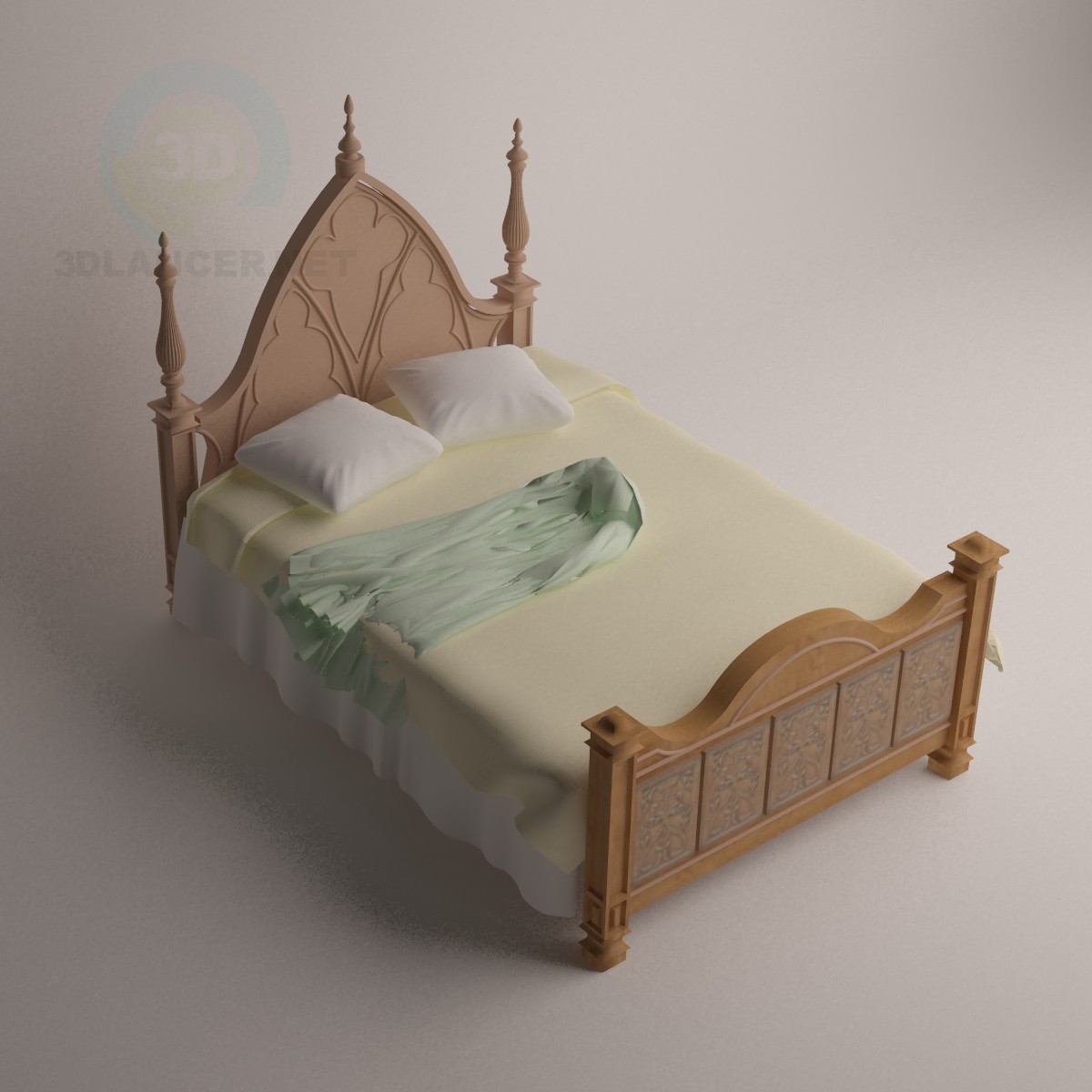 3D modeli Gotik tarzı yatakta - önizleme