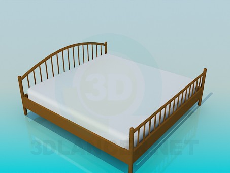 3d модель Двоспальне ліжко з дерев'яними бильцями – превью