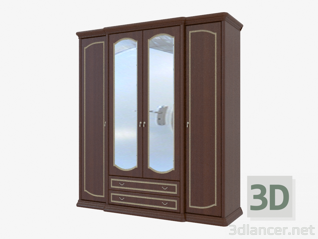3d model 4-door wardrobe with drawers and mirrors (2124x2330x685) - preview