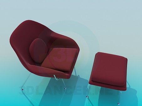 3d model Conjunto de silla y otomano - vista previa