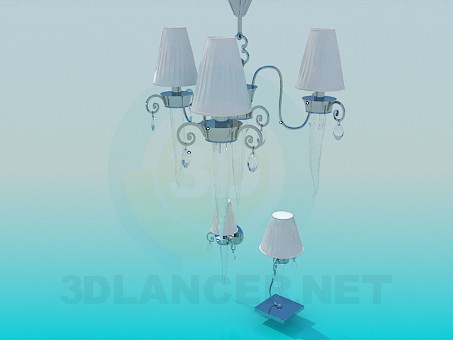 3d model Araña y apliques luz bombilla incluida - vista previa