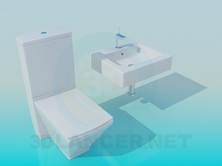 modello 3D Servizi igienici e lavaggio set di bacino - anteprima