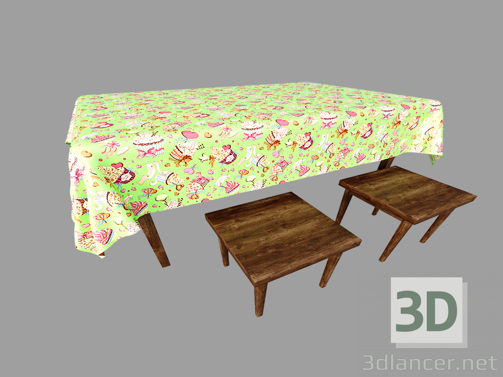 3d model Mesa de cocina con taburete - vista previa