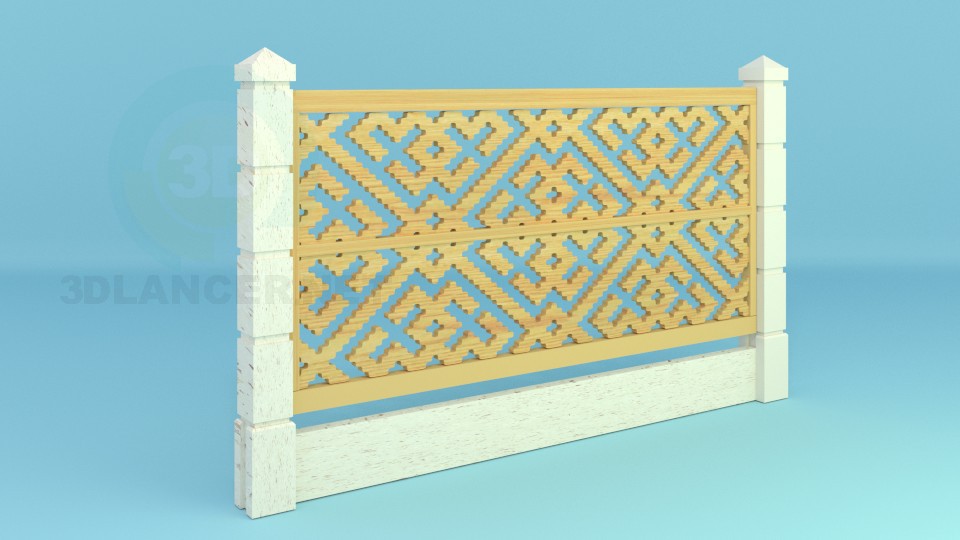 3d model Concrete and Wood Fence - preview