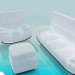 modèle 3D Ensemble blanc comme neige: canapé, fauteuil et pouf - preview