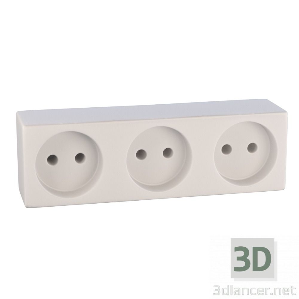 3d model Triple white socket - preview