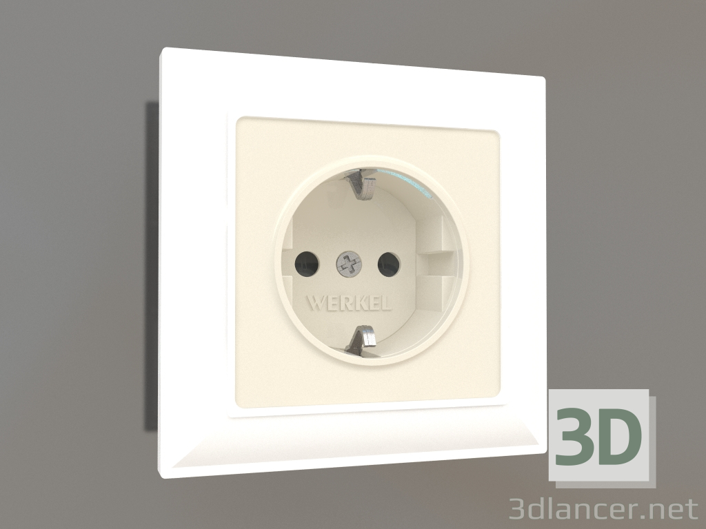 3d model Socket with grounding, shutters and lighting (ivory) - preview