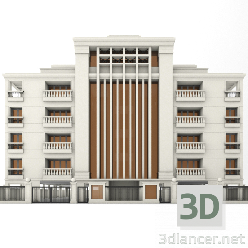 modello 3D Edificio a 5 piani - anteprima