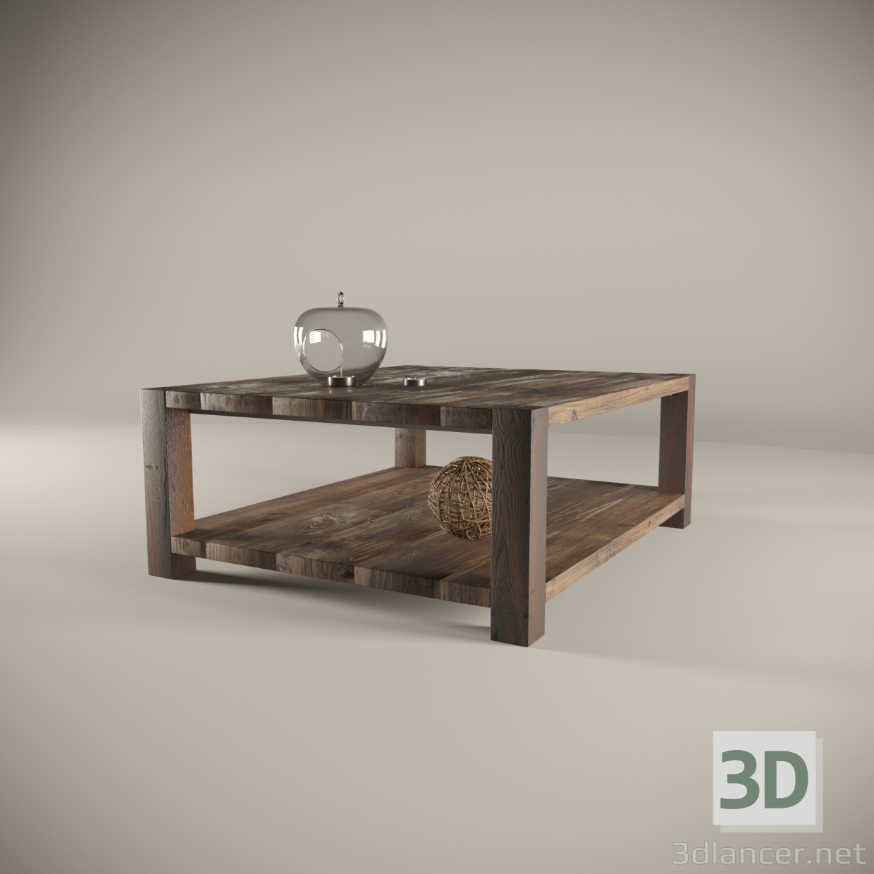 3d Solid wood coffee table model buy - render