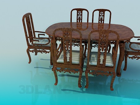 3d модель Обеденный стол и стулья – превью