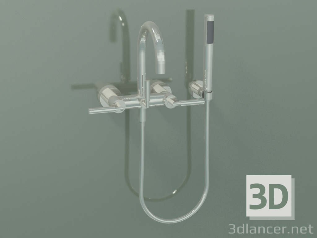 3d модель Смеситель для ванны настенного монтажа с ручным душем (25 133 882-08) – превью