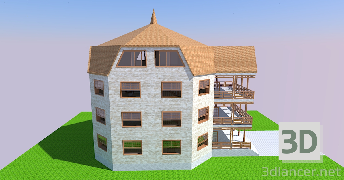 3d model Una casa de tres pisos - vista previa
