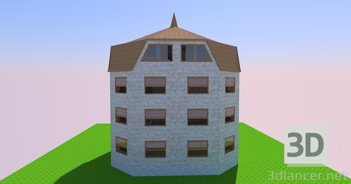 3d model Una casa de tres pisos - vista previa