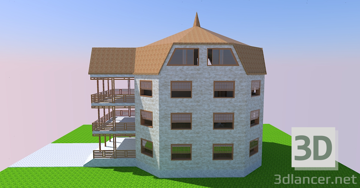 3D Modell Ein dreistöckiges Haus - Vorschau