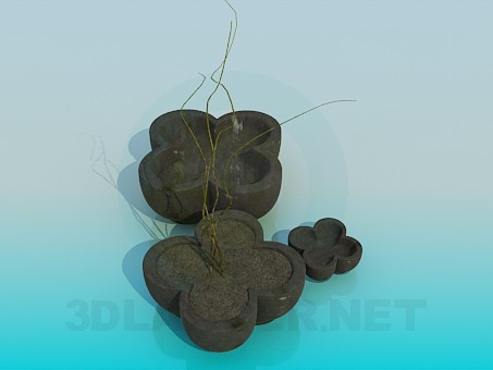 3d model Pots with flowers - preview