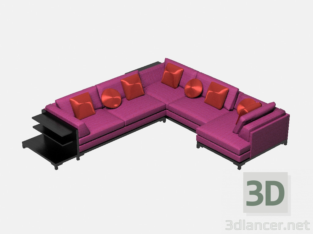 3D modeli (Raflı) Modüler köşe kanepe Aquitaine - önizleme