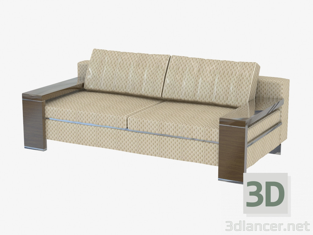 modèle 3D Canapé double avec accoudoirs en bois - preview