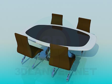 3 डी मॉडल व्यापार की मेज और कुर्सियों - पूर्वावलोकन