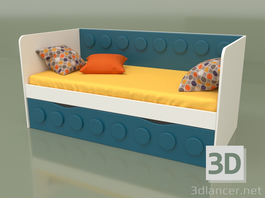 Modelo 3d Sofá-cama para crianças com 1 gaveta (turquesa) - preview