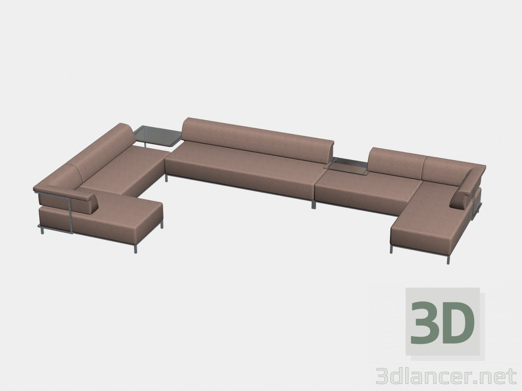 modello 3D Divano componibile (grande, con tavoli) Borneo - anteprima