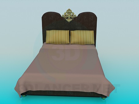 3d модель Кровать с золотистым украшением – превью