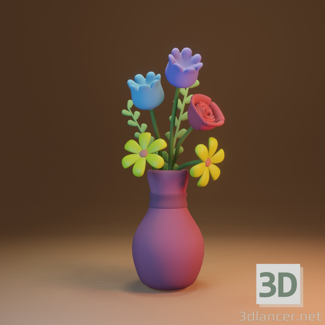 modello 3D Fiori in un vaso - anteprima