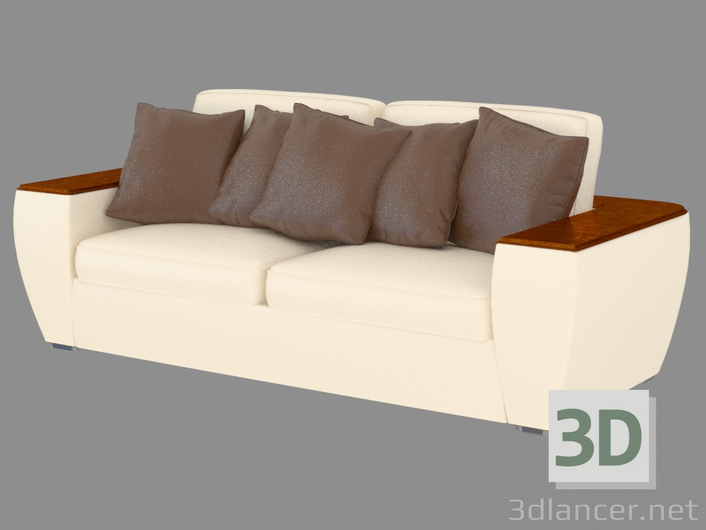 3d model Sofá de cuero doble con estantes en los apoyabrazos - vista previa