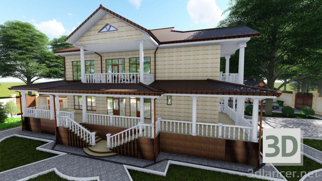 modèle 3D Maison mitoyenne 2 étages - preview