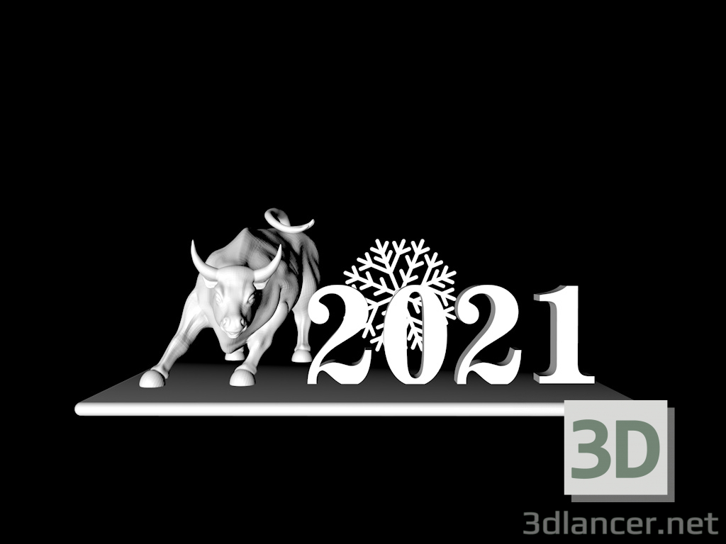 3d модель Подставка Бык 2021 Новый ГОД – превью